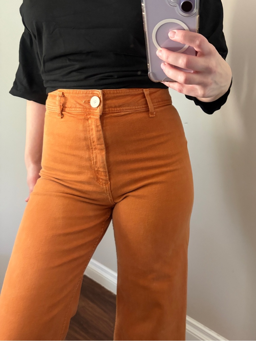 Zara burnt orange high rise wide leg flare jeans - Picture 2 of 14